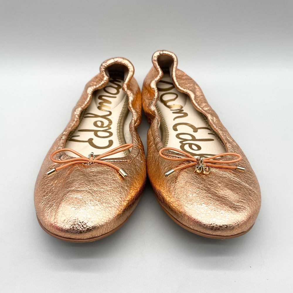Sam Edelman Womens 9M Felicia Ballet Flats Rose Gold Metallic Leather Coquette - Picture 4 of 12